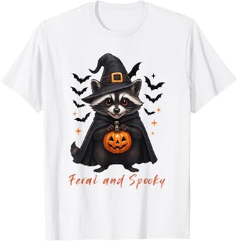 Funny Spooky and Feral Raccoon Halloween Women Kids Men T-Shirt
