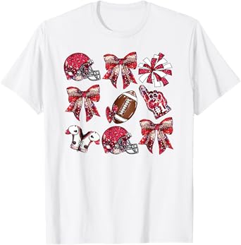 Red Coquette Bow Football Game Day Women Girls Kids T-Shirt