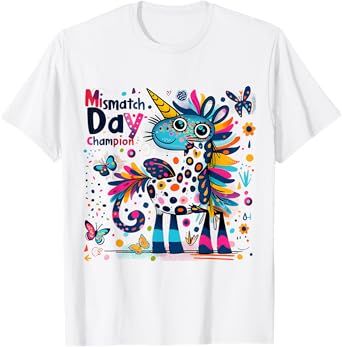 Mismatch Day Champion Funny Colorful Unicorn T-Shirt
