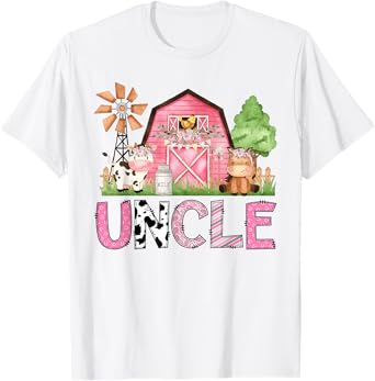 Uncle Pink Farm Animal Birthday Kids Matching Family T-Shirt