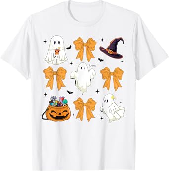 Spooky Season Cute Boo Ghost Coquette Bow Halloween Costume T-Shirt