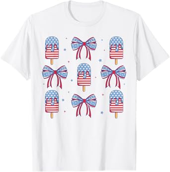 4th of July Cute Popsicle Bows Patriotic Women Kids T-Shirt