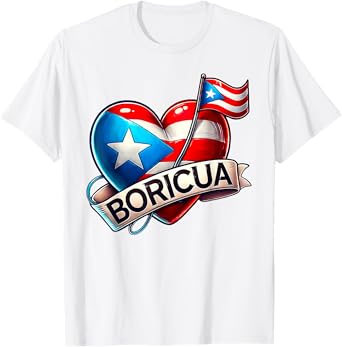 Puerto Rico Flag Heart Boricua Women Rican Hispanic Heritage T-Shirt
