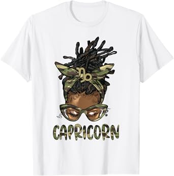 Capricorn Girl Woman Loc'd Messy Bun Camo Black Women T-Shirt