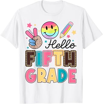 Hello Fifth Grade Smile Face 1st Day Of School Teachers Kids T-Shirt