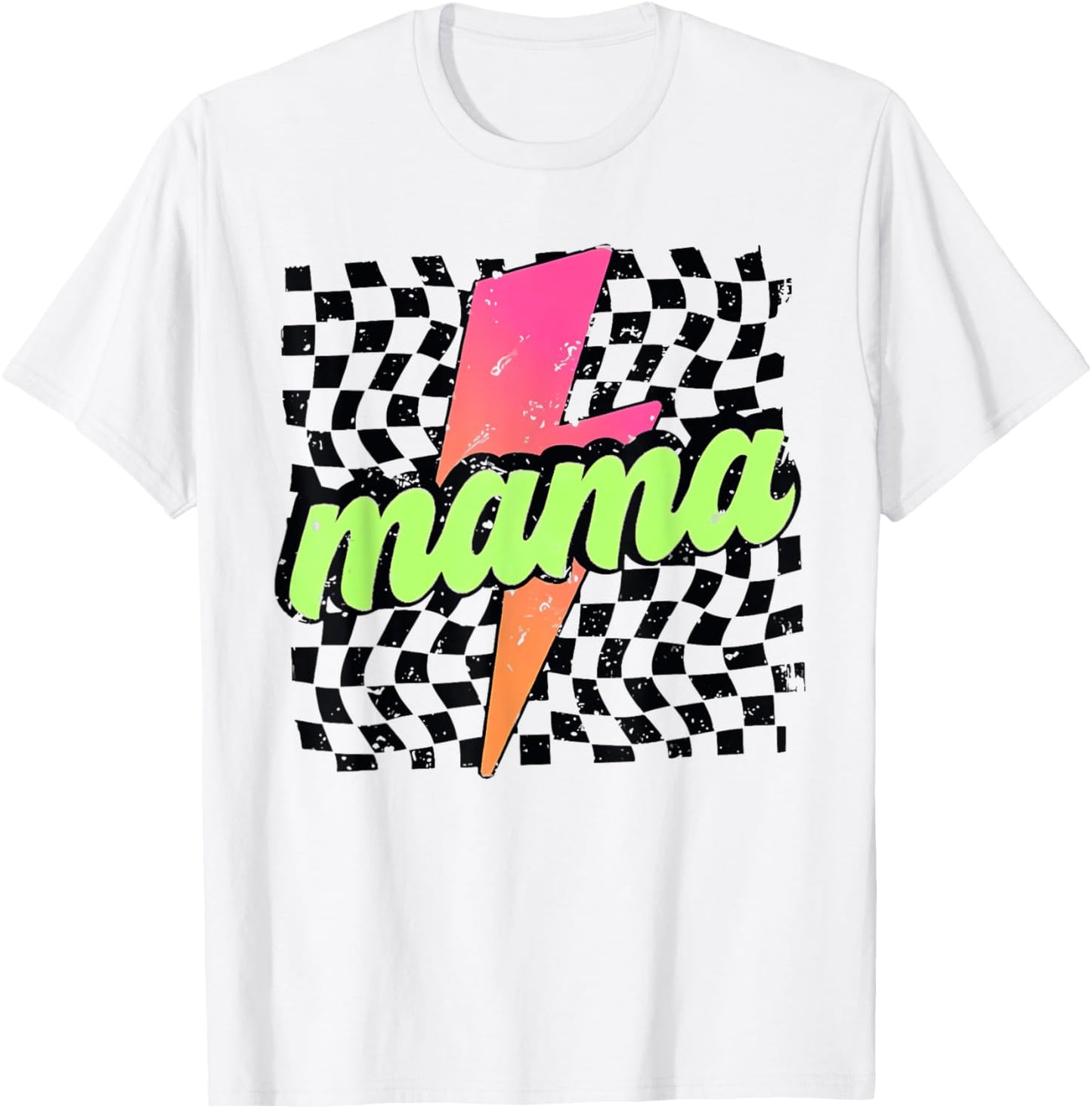 Mama Lightning Bolt Checkered Mom Women Mother's Day T-Shirt