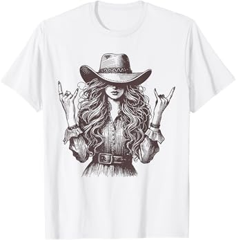 Rock And Roll Cowgirl Shirt Western Rodeo Girl Graphic Women T-Shirt