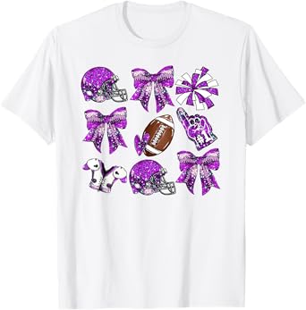 Purple Coquette Bow Football Game Day Women Girls Kids T-Shirt
