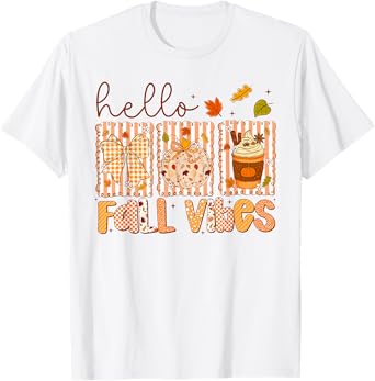 Hello Fall Vibes Coquette Bow Pumpkin Spice Thanksgiving T-Shirt