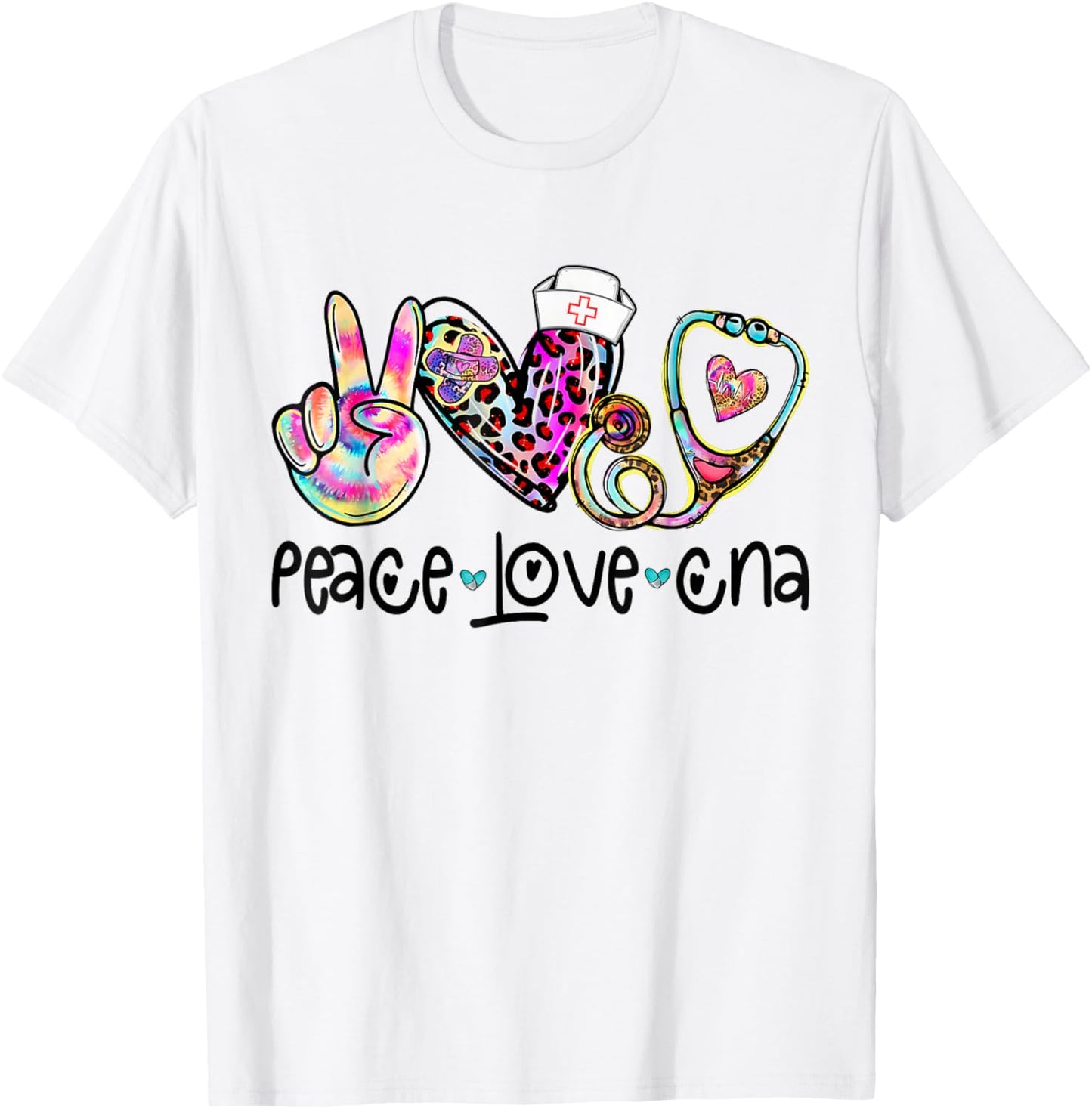 Peace Love CNA Leopard Heart Stethoscope Nursing Nurse Week T-Shirt
