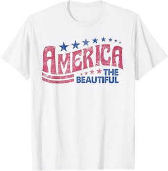 Funny America The Beautiful Tee Shirt - Women's Blue Modern Crew Neck Short Sleeve T-Shirt - Small