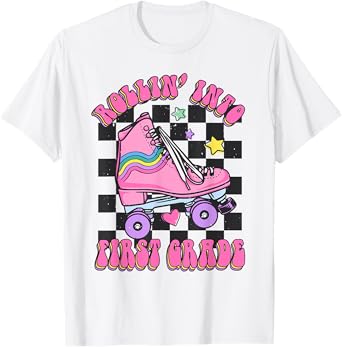 Kids Back To School Skating Rollin Into First 1st Grade T-Shirt