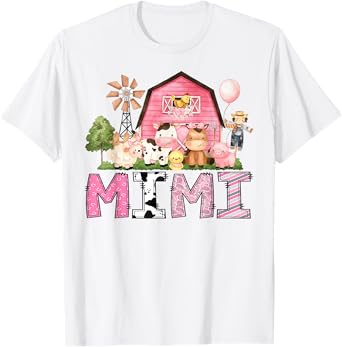 Mimi Pink Farm Cow Lover Birthday Girl Matching T-Shirt
