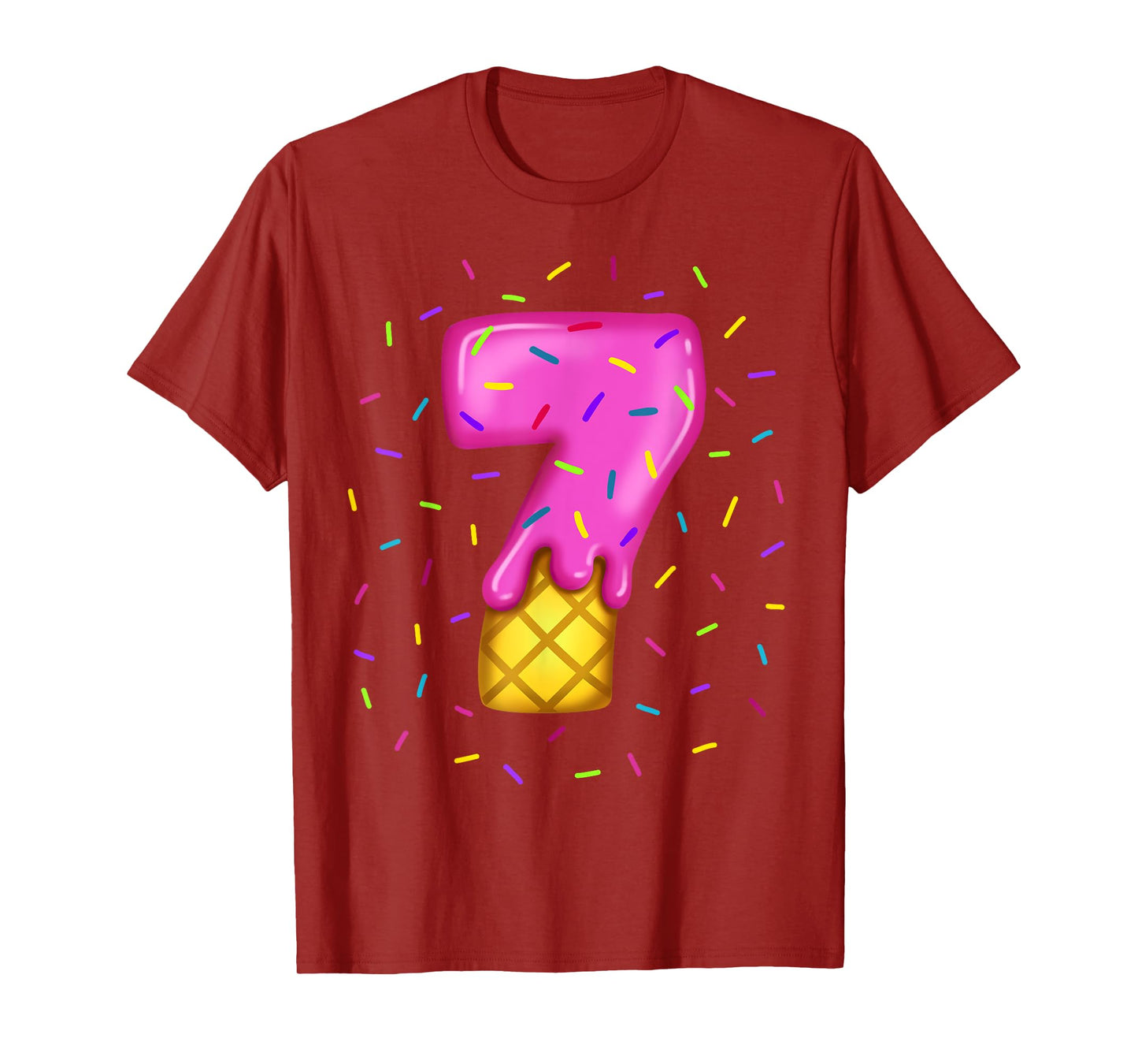 Pink Melting Ice cream Number 7 th birthday sweets sprinkles T-Shirt