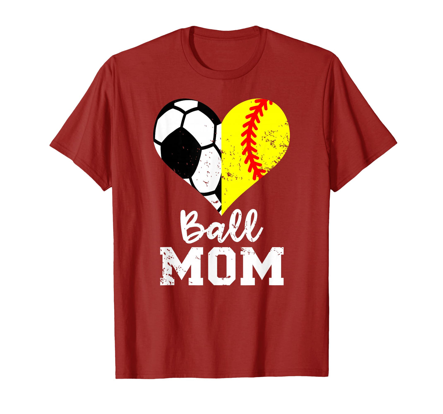 Ball Mom Heart Funny Softball Soccer Mom T-Shirt