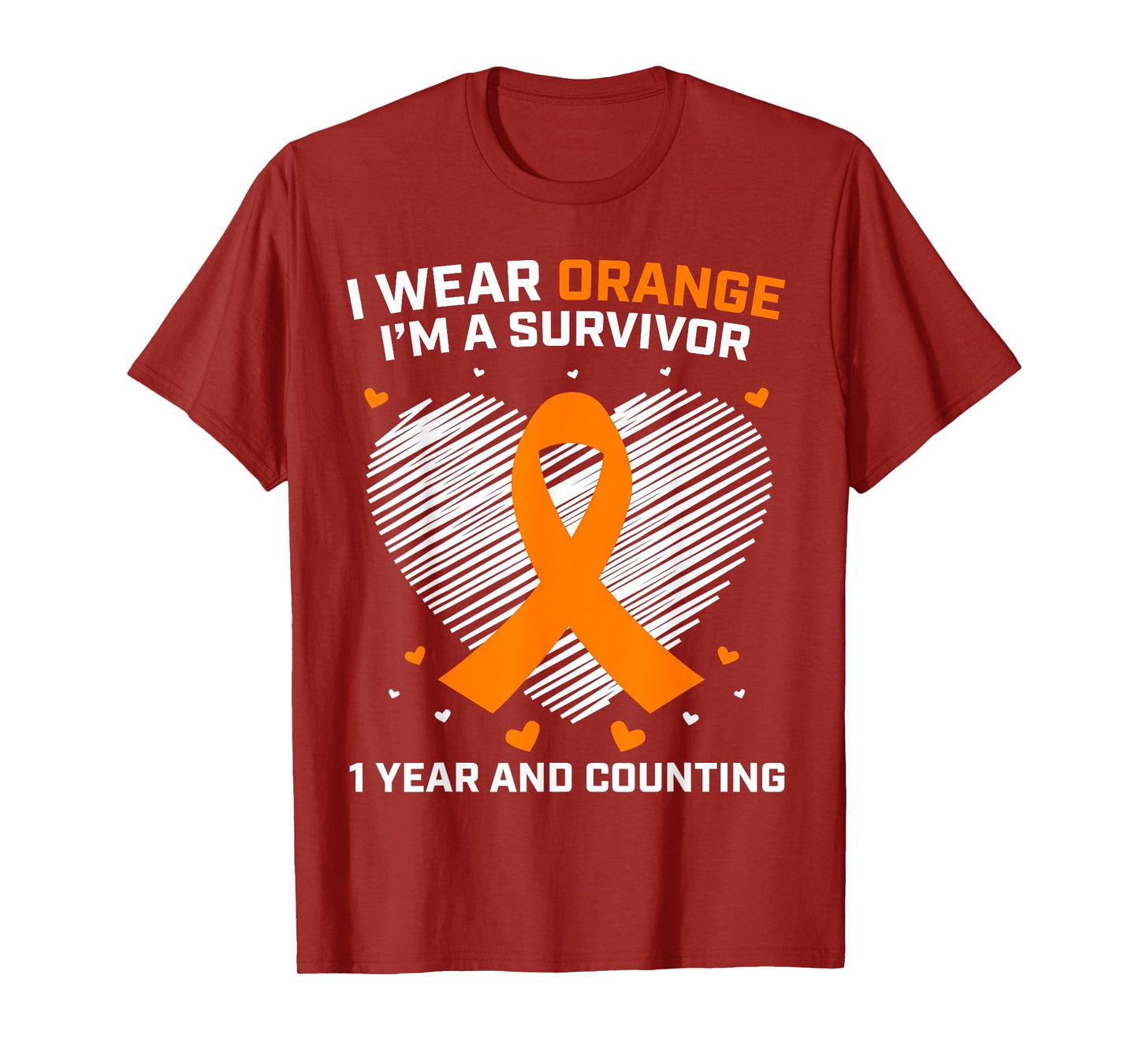 1 Year Cancer Free Leukemia Survivor Gifts Orange Awareness T-Shirt