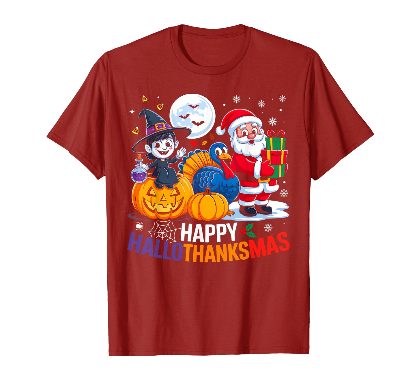 Happy Hallothanksmas Funny Halloween Thanksgiving Christmas T-Shirt