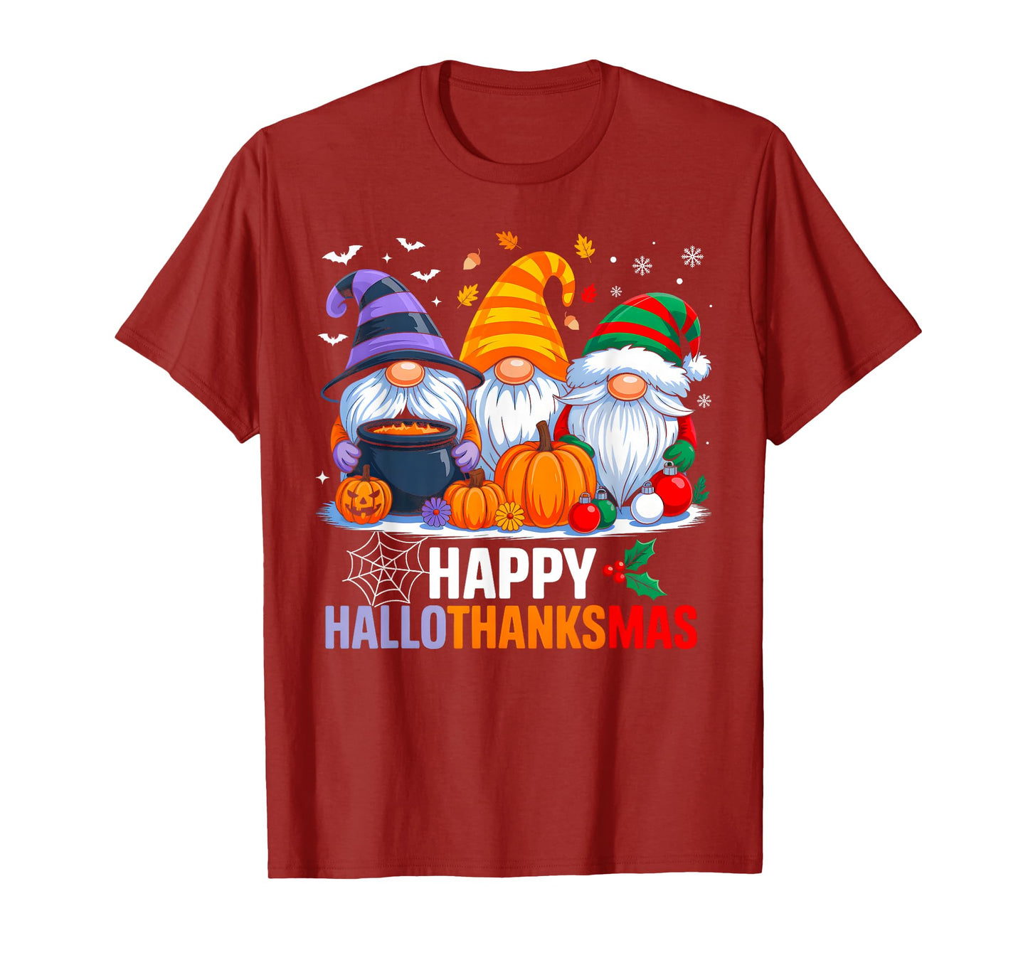 Gnomes Halloween Thanksgiving Christmas Happy Hallothanksmas T-Shirt