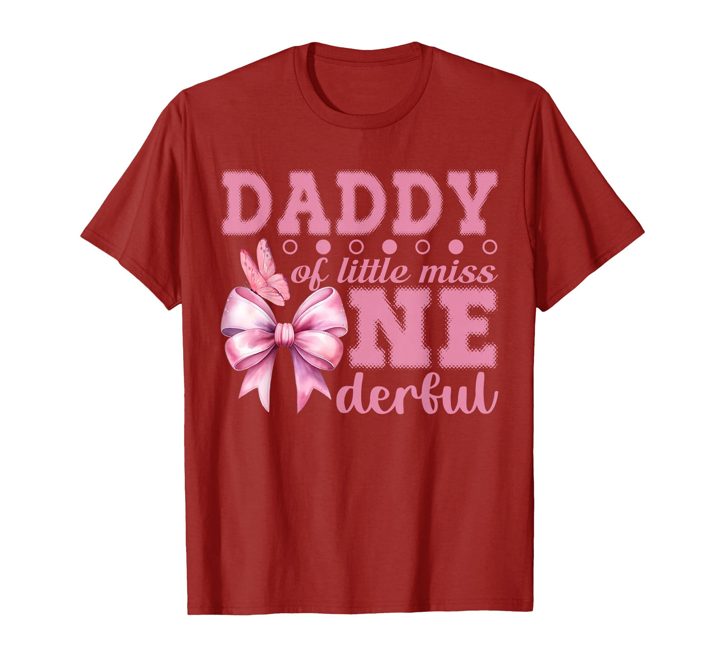Daddy of Little Miss Onederful First Birthday Pink Bow T-Shirt