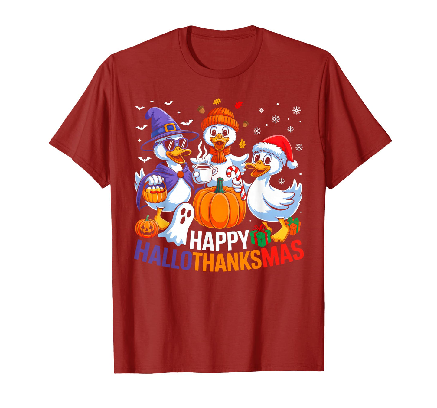 Duck Halloween Thanksgiving Christmas Happy Hallothanksmas T-Shirt