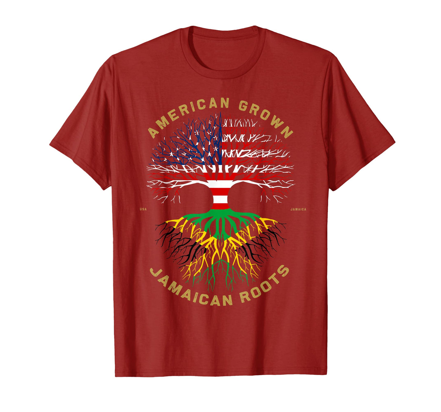 American Grown With Jamaican Roots Tree Vintage USA Flag T-Shirt