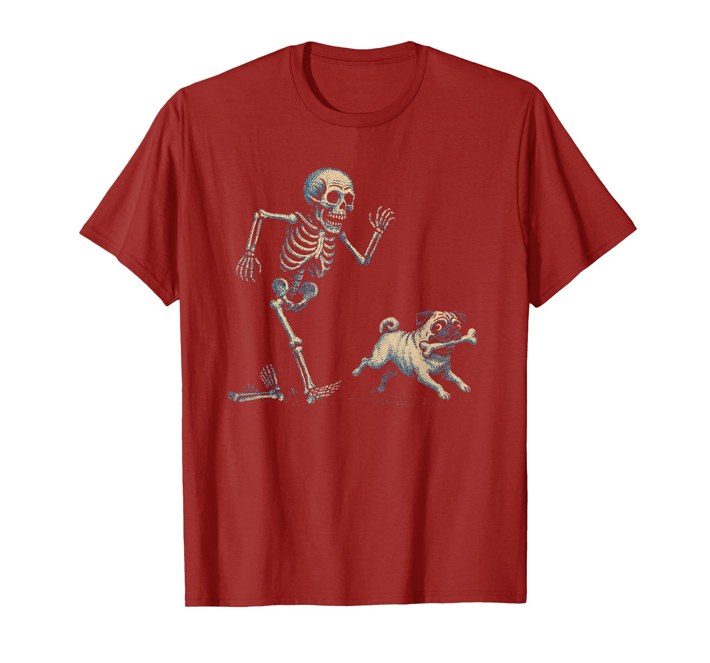 Funny Skeleton Chasing Pug Halloween Dog Mom Pug Lover T-Shirt