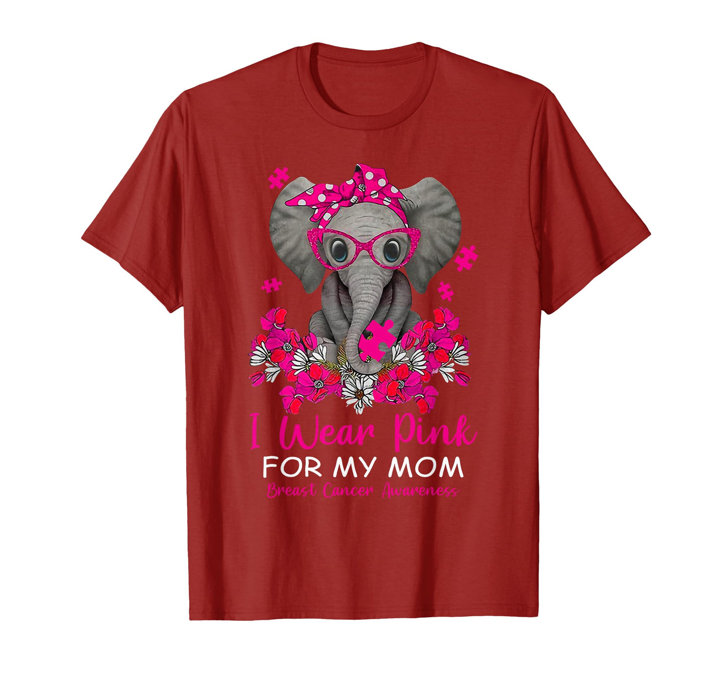 I Wear Pink For My Mom Elephant Breast Cancer Awareness Gift T-Shirt