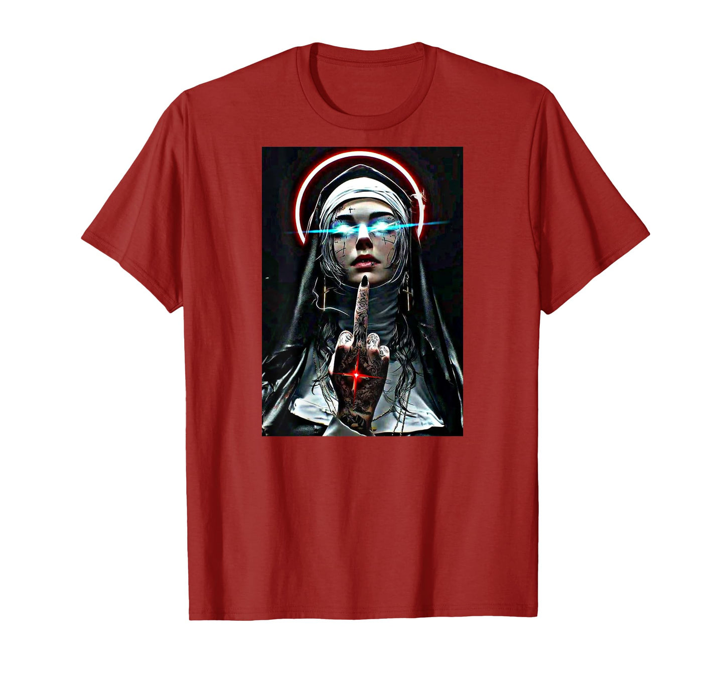 #snirt Hot Nun T-Shirt with Motif Nun Showing Middle Finger T-Shirt