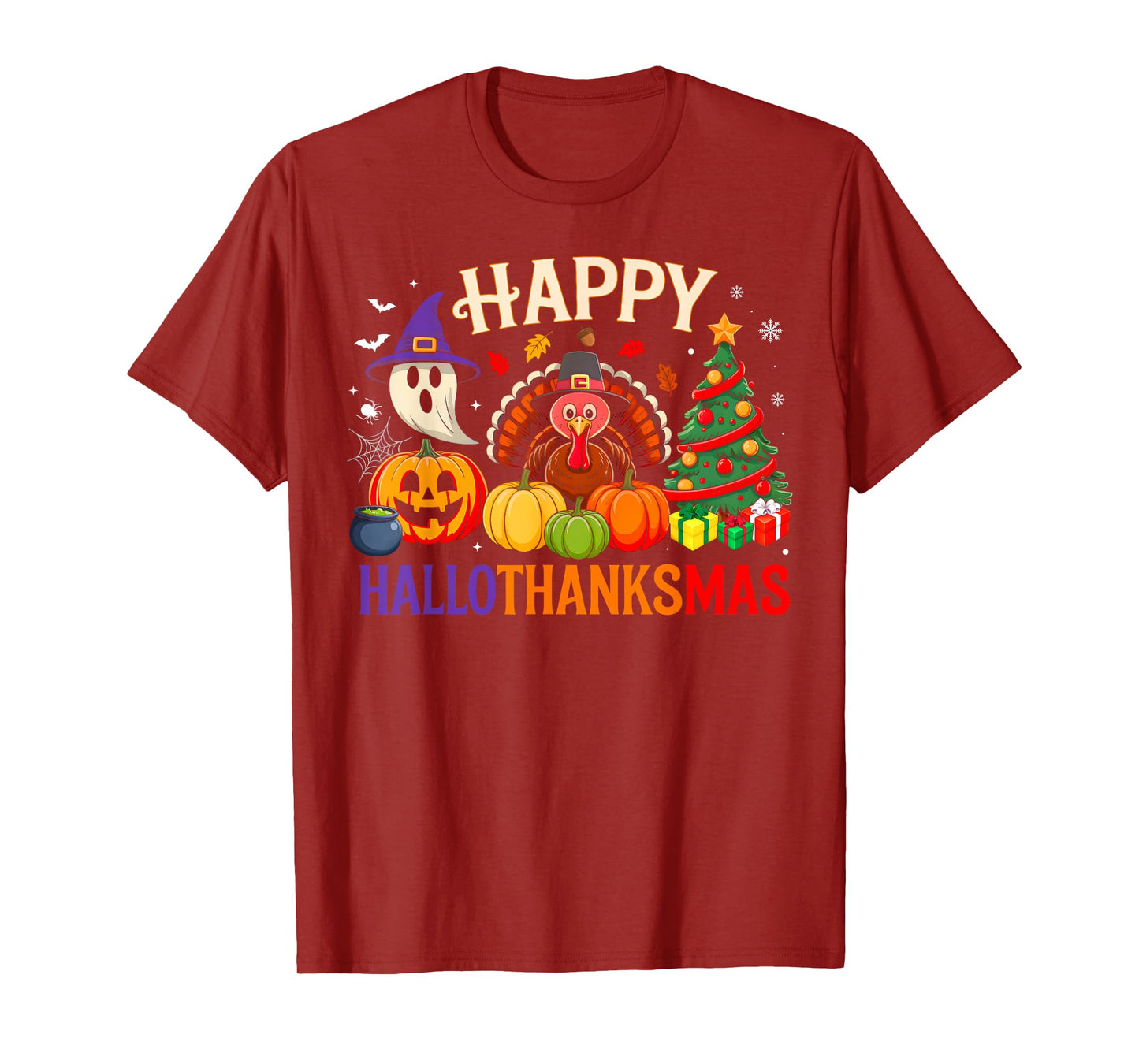 Funny Halloween Thanksgiving Christmas Happy Hallothanksmas T-Shirt