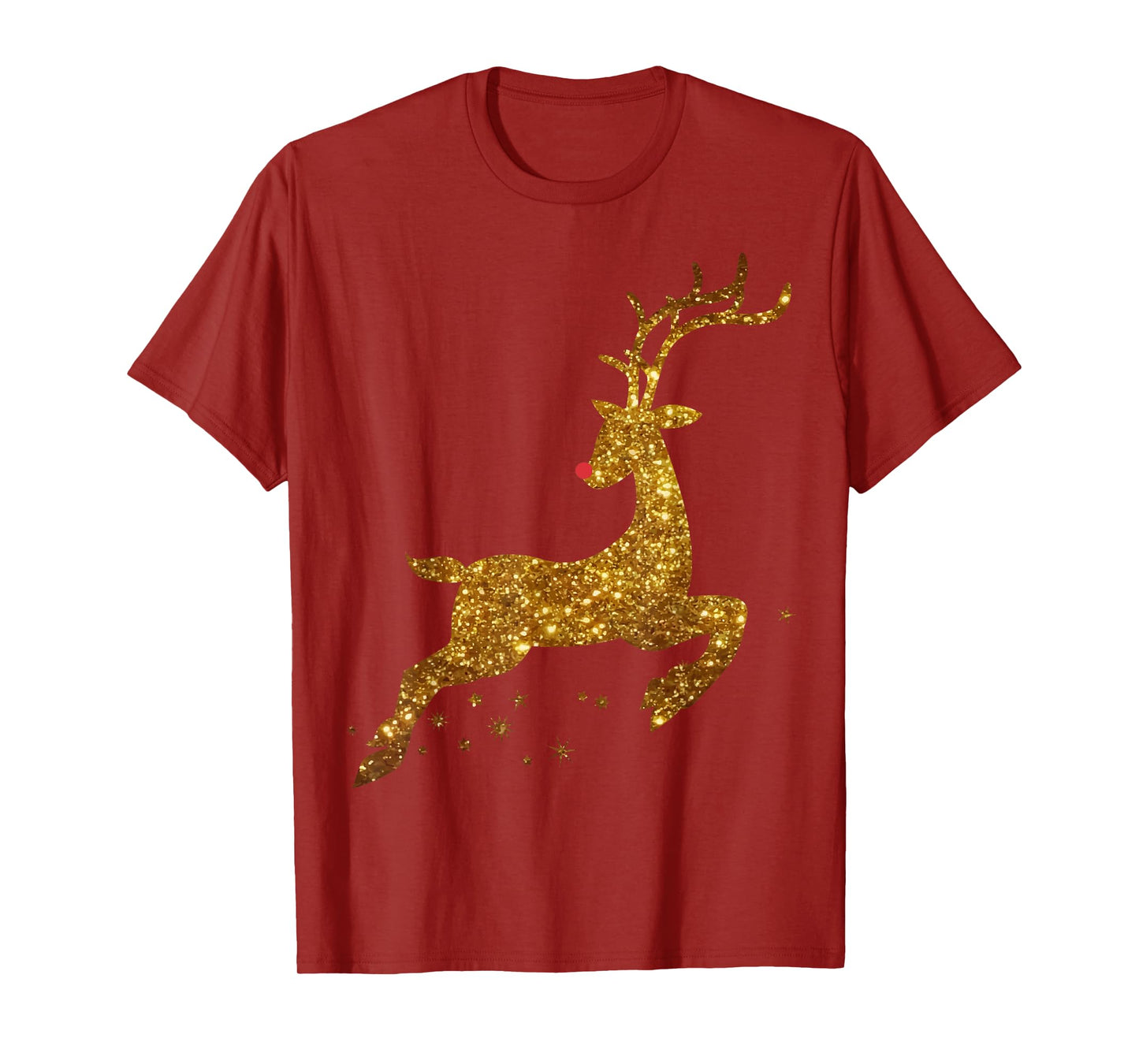 Womens Christmas Reindeer T-Shirt Cute womens gold faux T-Shirt