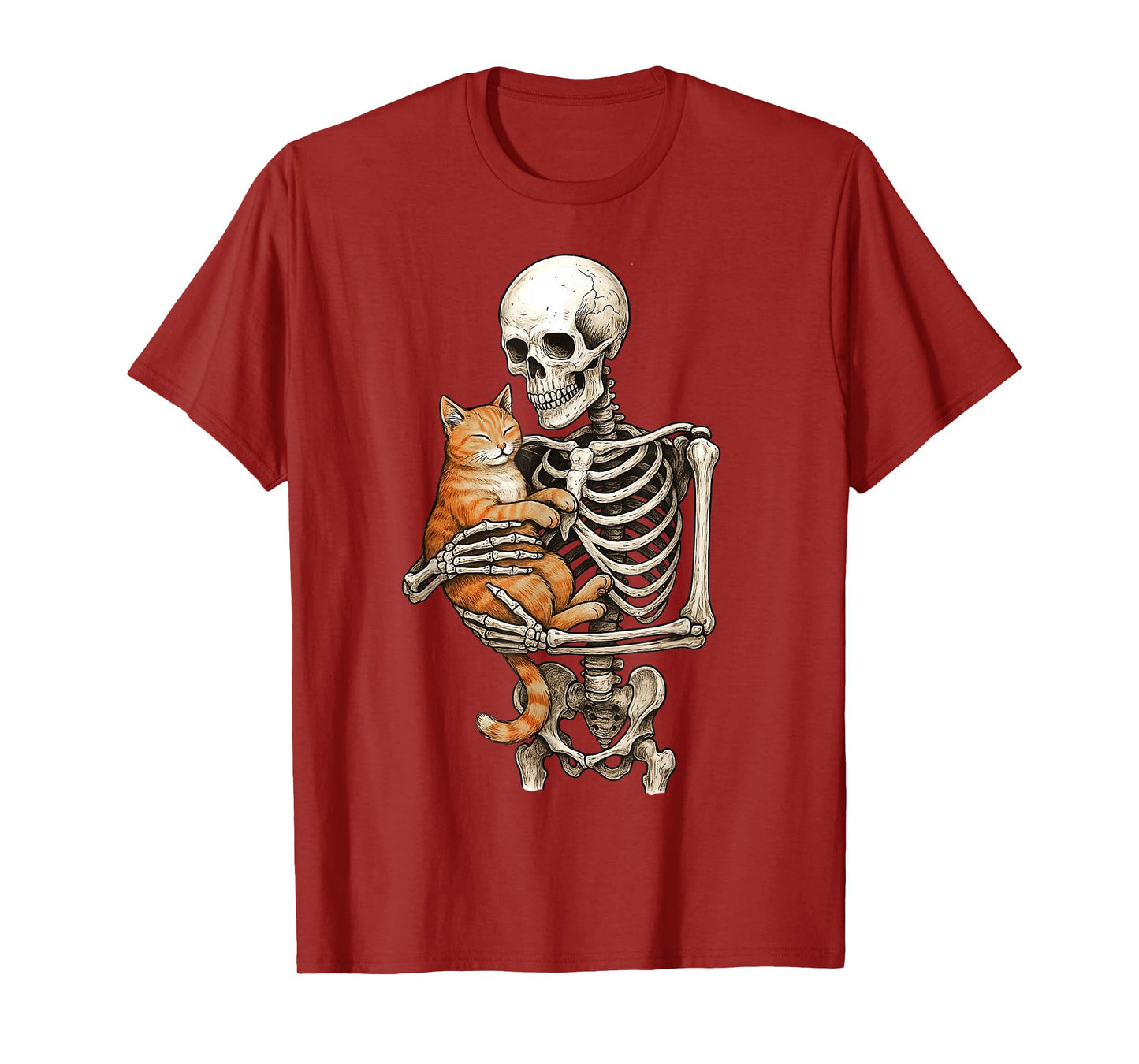 Skeleton Hugging Cat Halloween Cats Lover Cat Mom Cat Dad T-Shirt