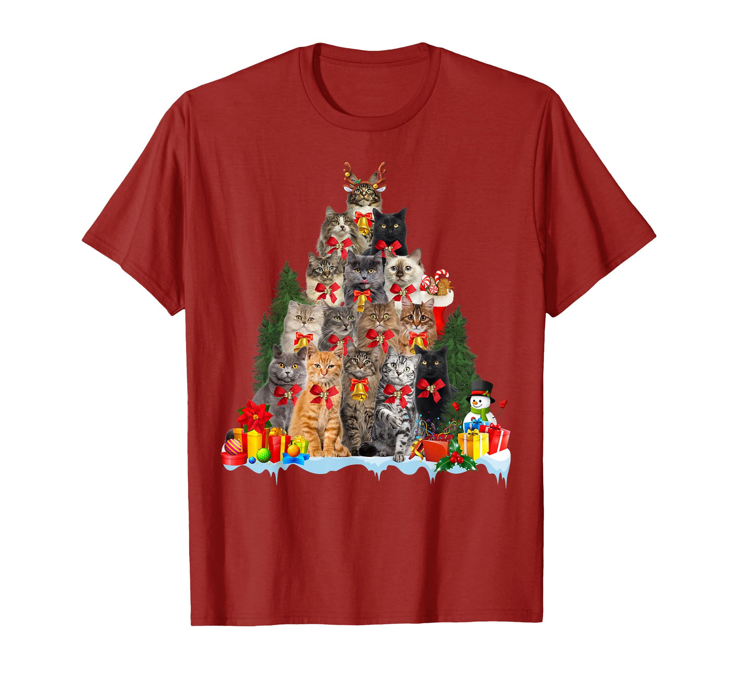 Christmas Pajama Cat Xmas Tree Ornament Cat Lover, Cat Mom T-Shirt