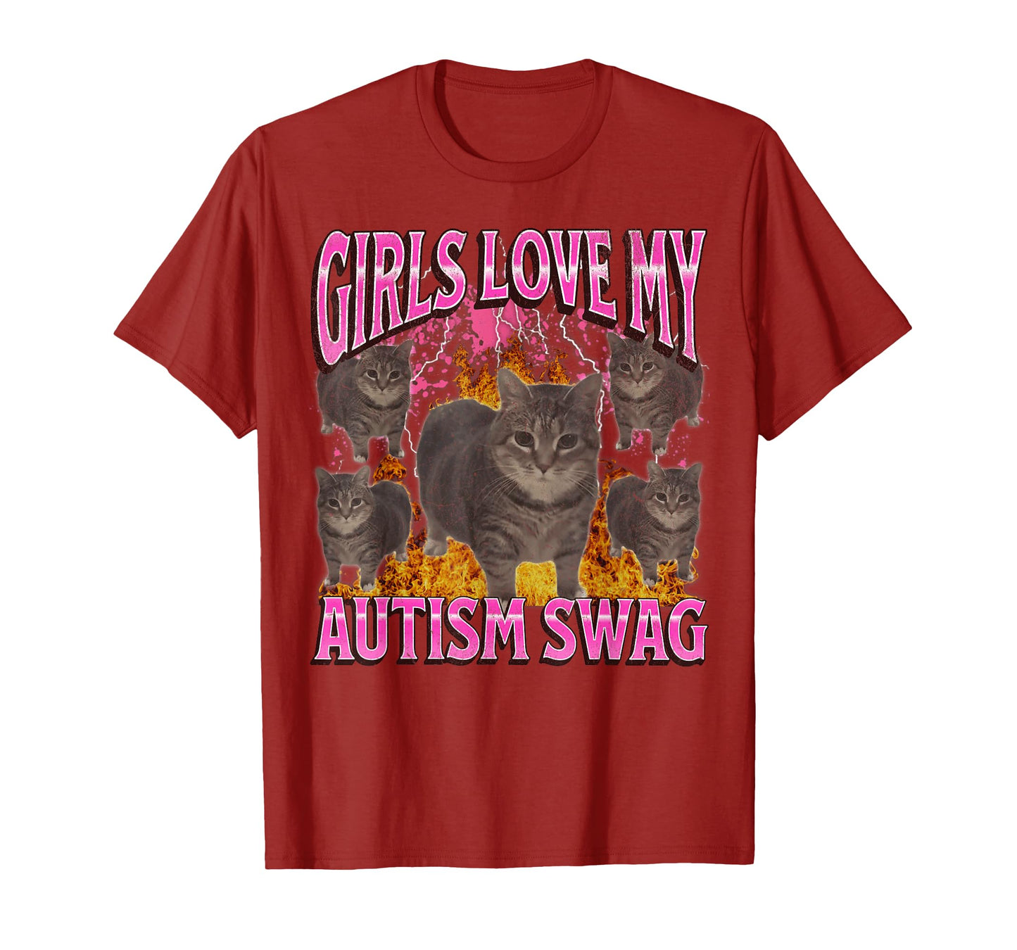 Girls Love My Autism Swag Funny Cat Meme Bootleg Graphic T-Shirt