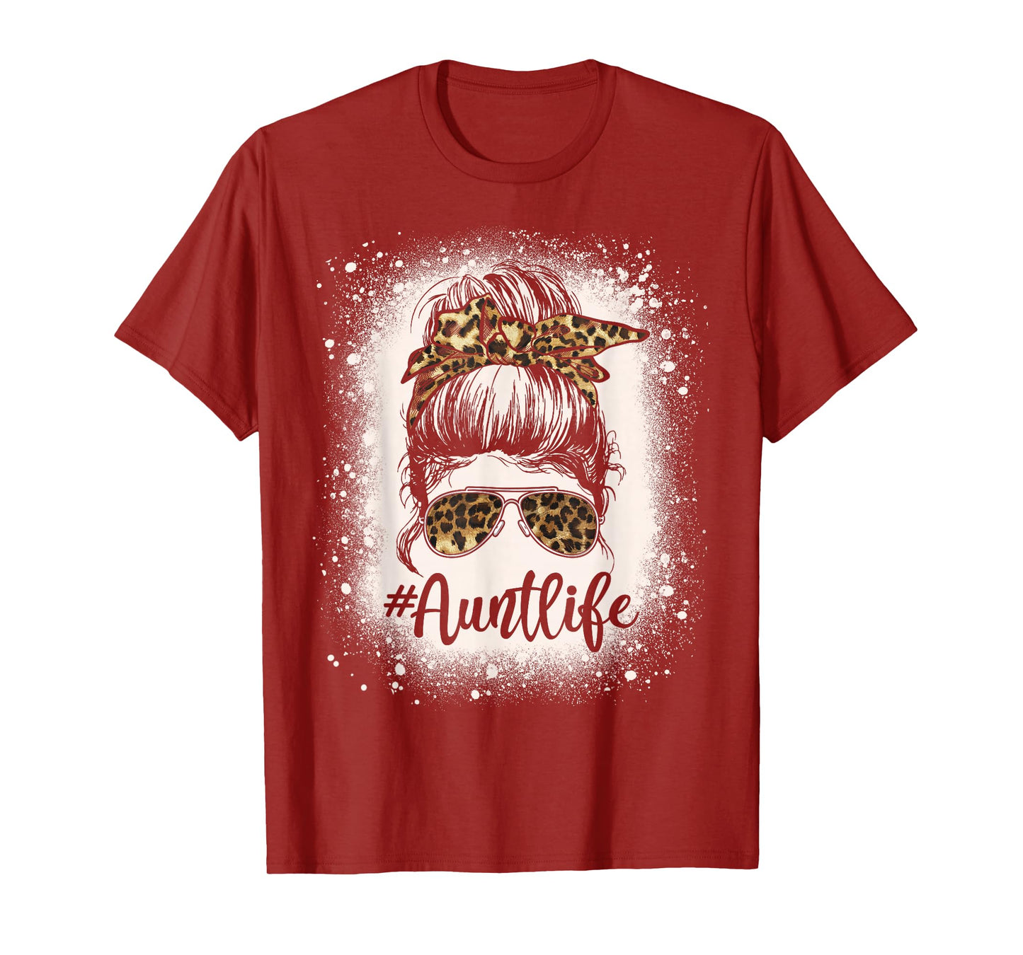 Leopard Aunt Life Messy Bun Bleached Auties Girl Mothers Day T-Shirt