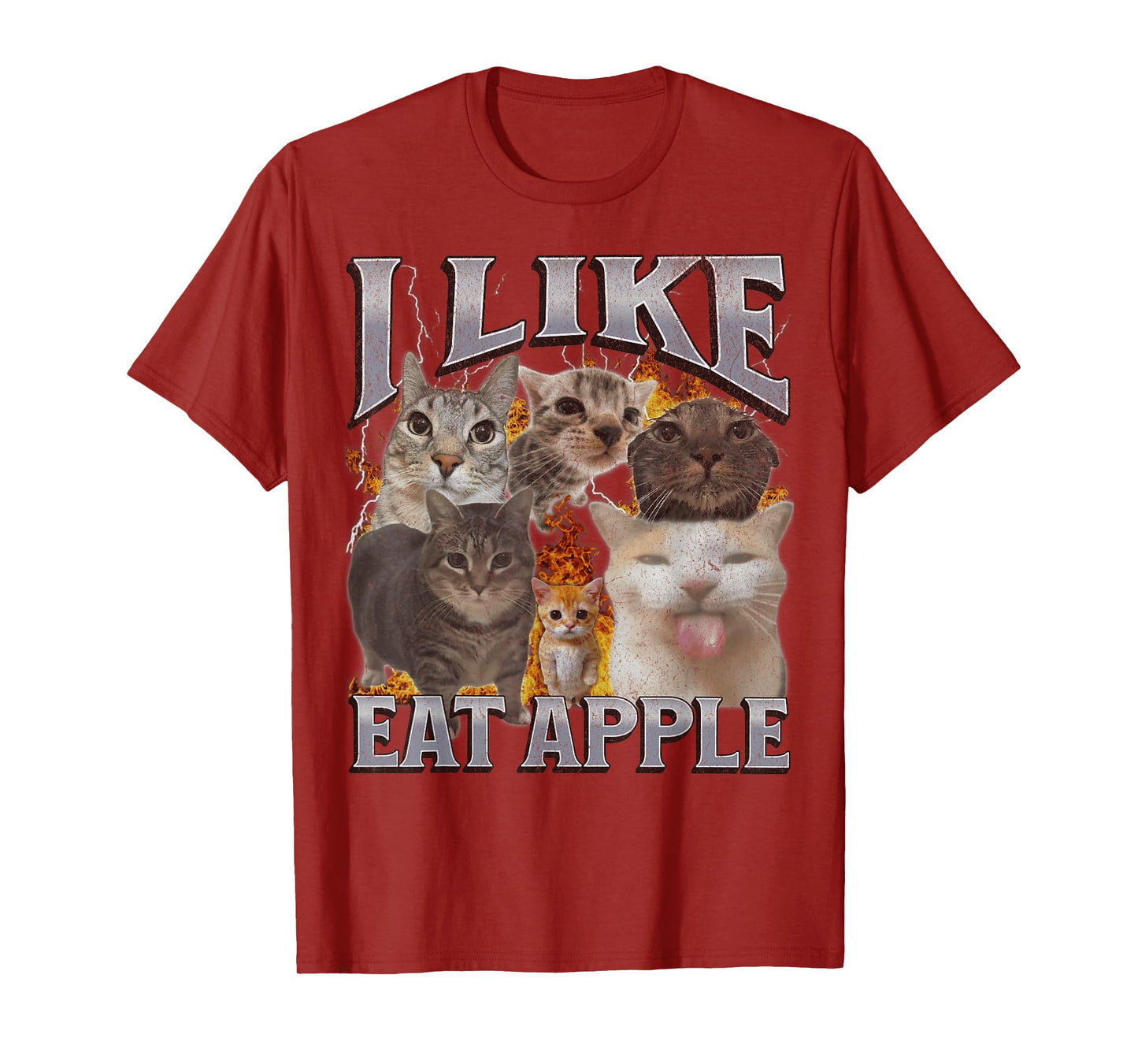 I Like Eat Apple Funny Cat Meme Bootleg Graphic Men Women T-Shirt