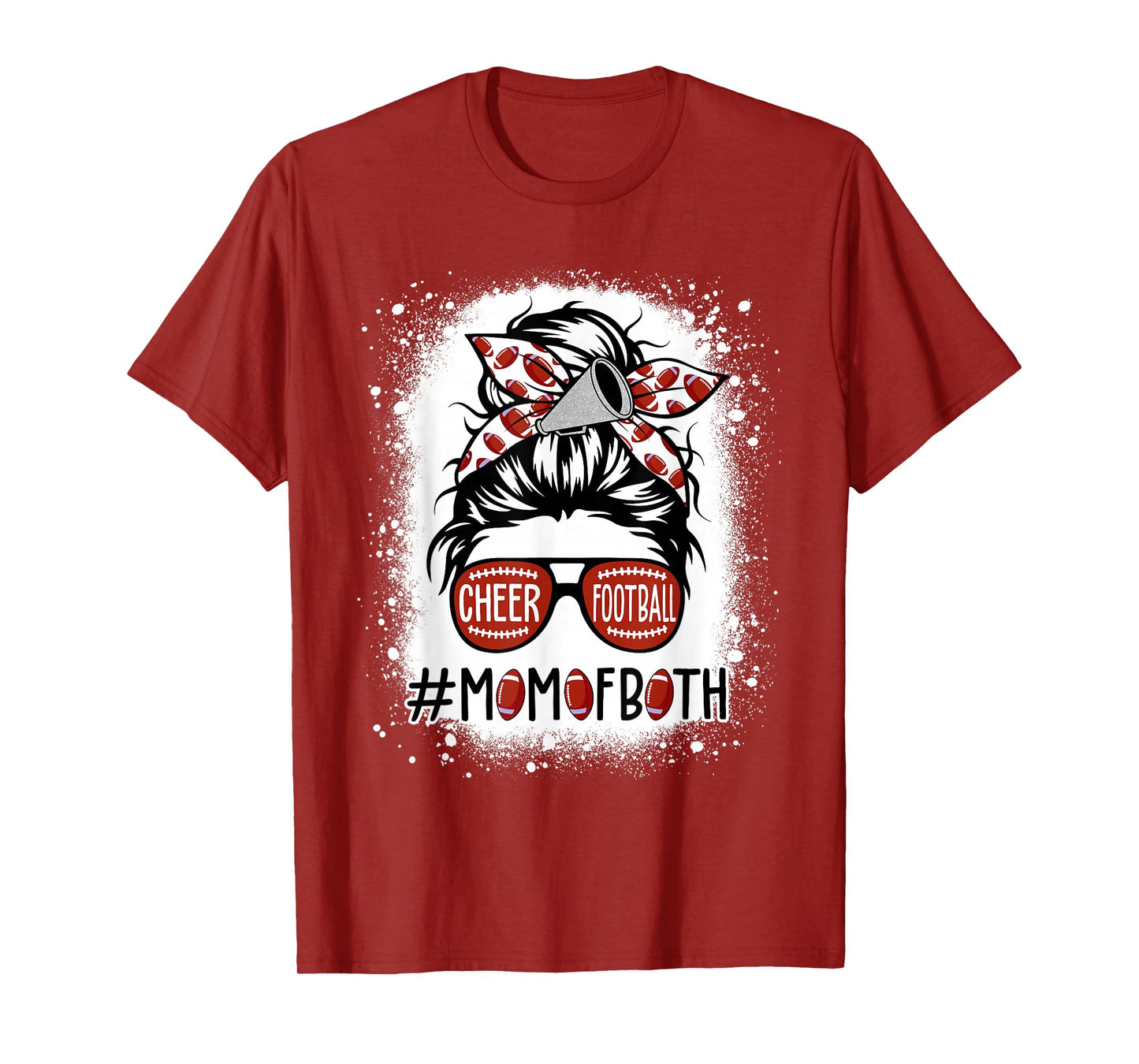 Cheer Football Cheerleading Mom Of Both Messy Hair Bun T-Shirt