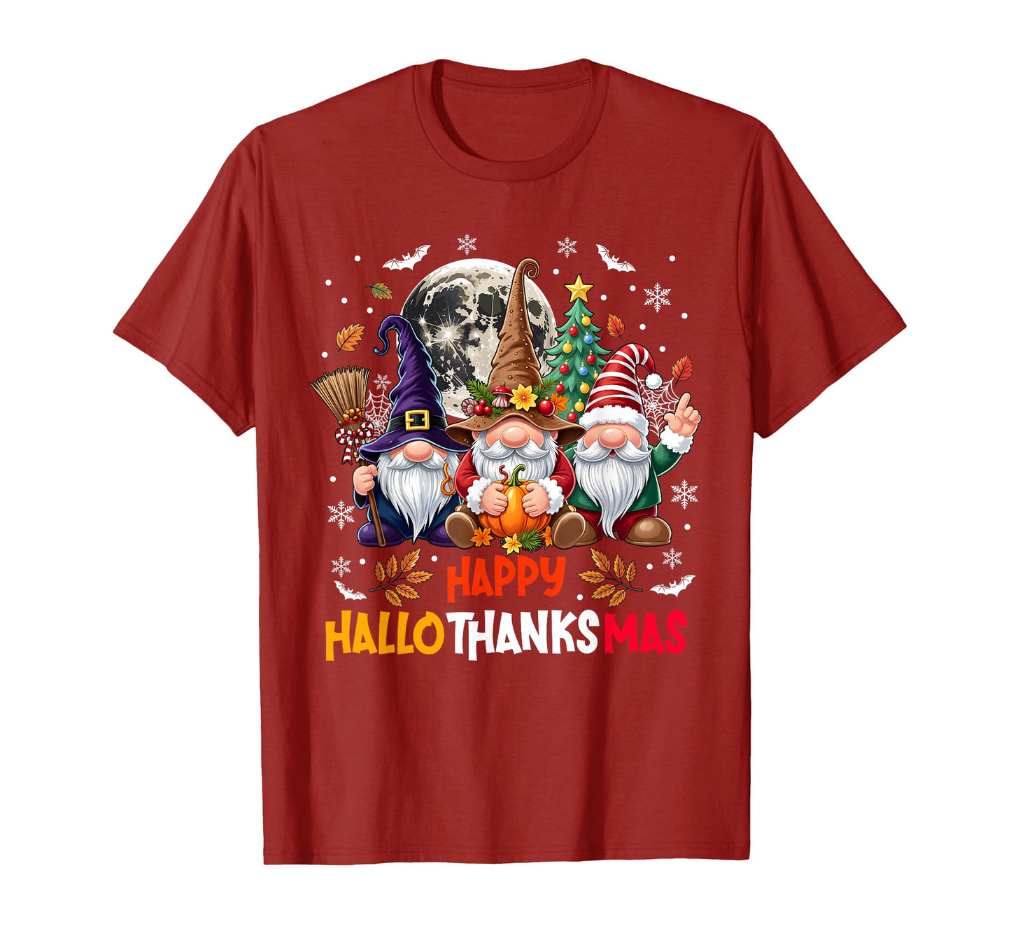 Gnome Hallothanksmas Halloween Thanksgiving Christmas T-Shirt