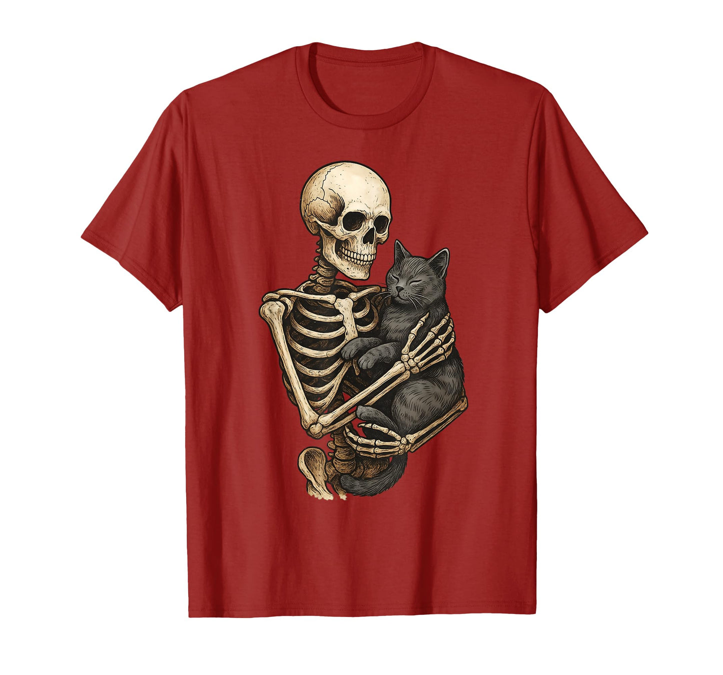 Skeleton Hugging Cat Halloween Cats Lover Cat Mom Cat Dad T-Shirt