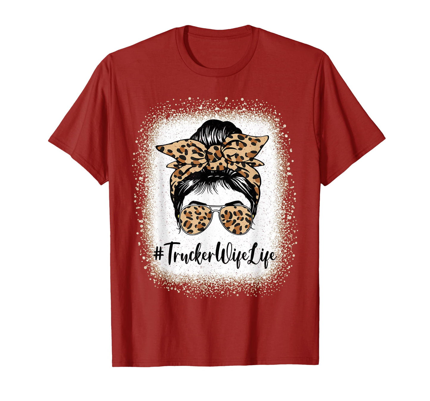Trucker Wife Life Bleached Leopard Messy Bun Mother's day T-Shirt