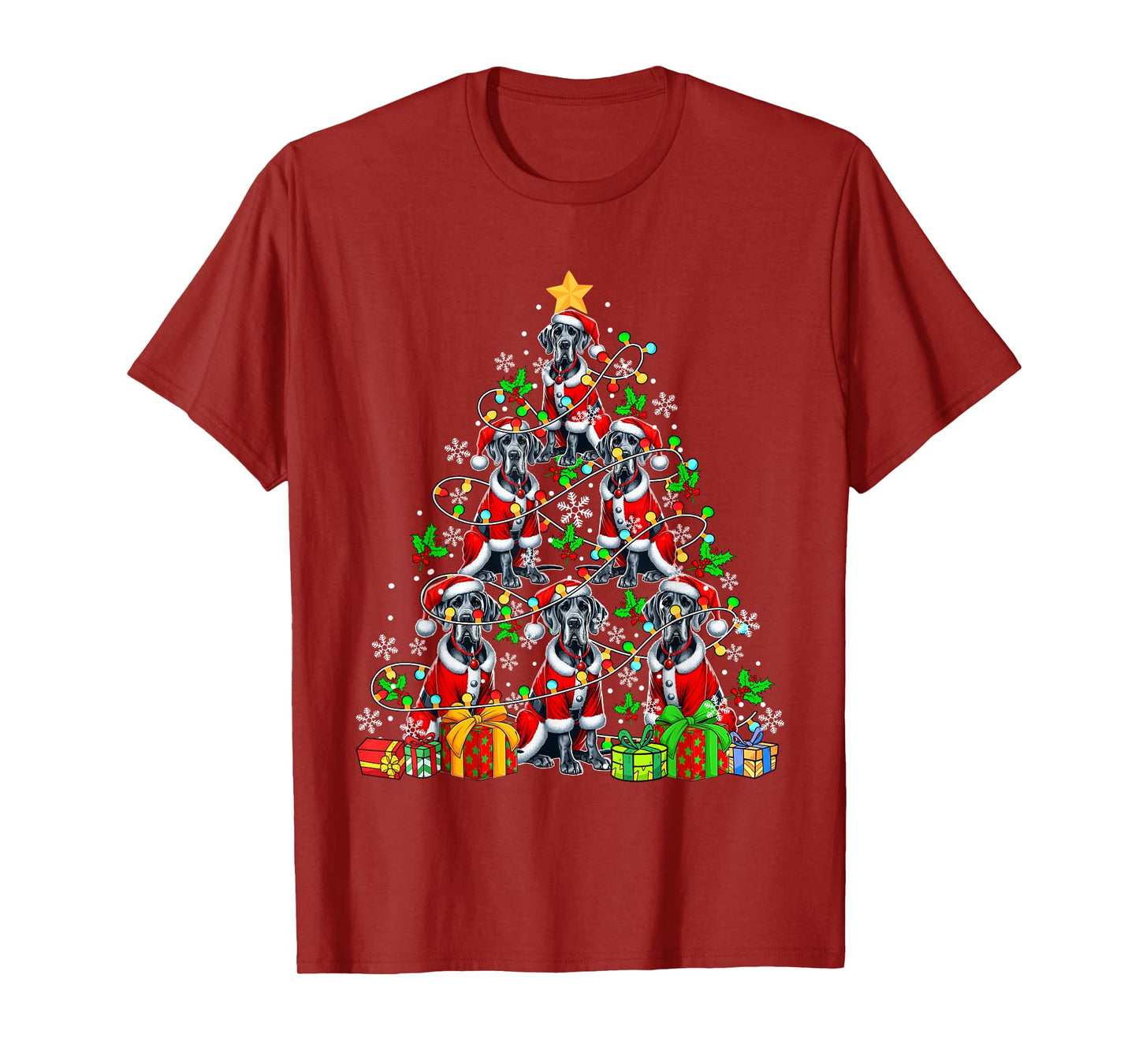 Group Santa Great Danes As Xmas Tree Colorful Lights Owner T-Shirt
