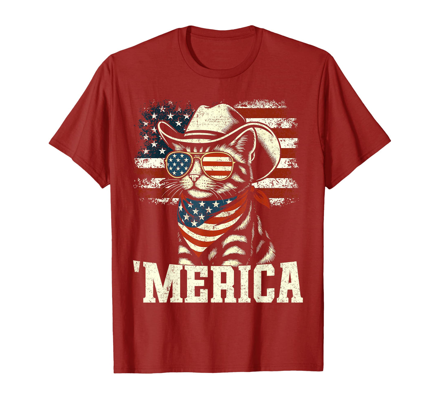 'Merica USA American Flag Patriotic 4th of July Cat 'Merica T-Shirt
