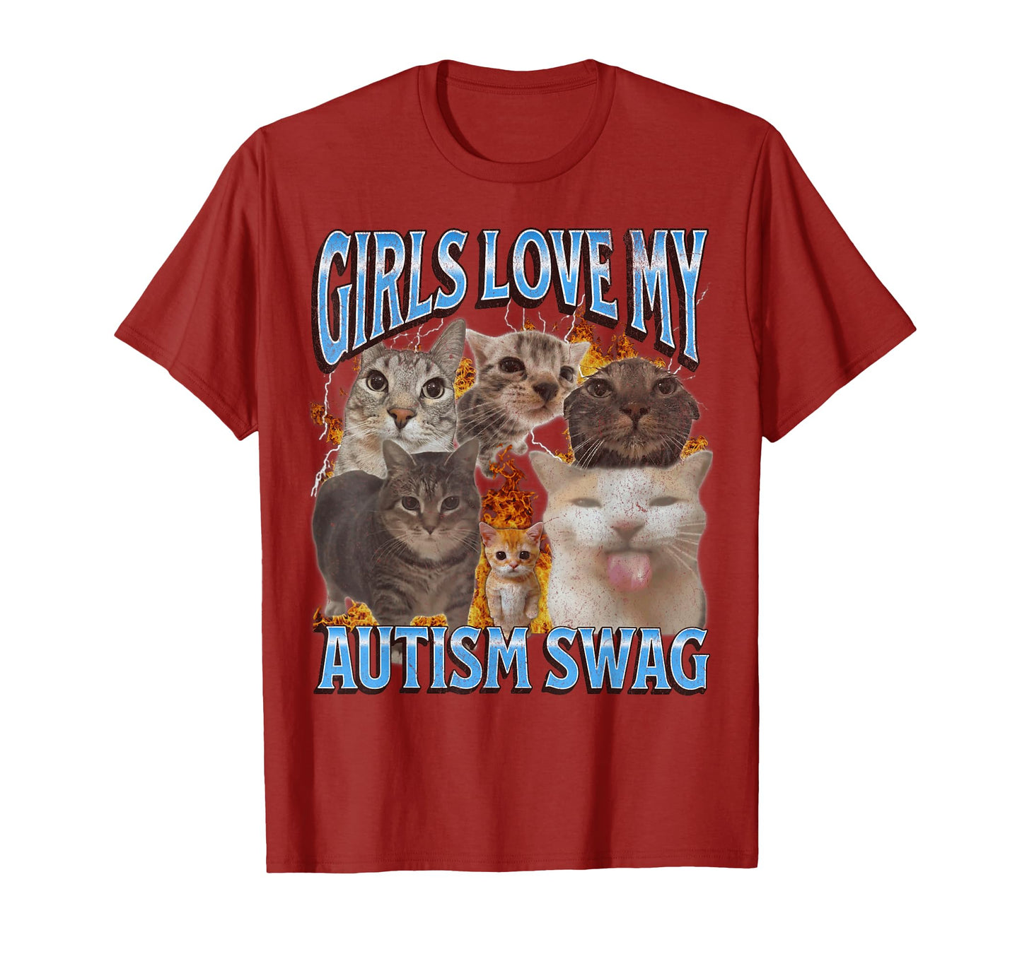 Girls Love My Autism Swag Funny Cat Meme Bootleg Graphic T-Shirt