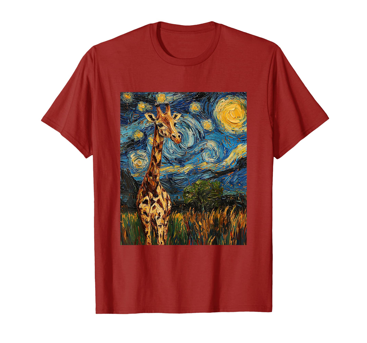 Cute Giraffe Africa - Van Gogh Style - Starry Night T-Shirt