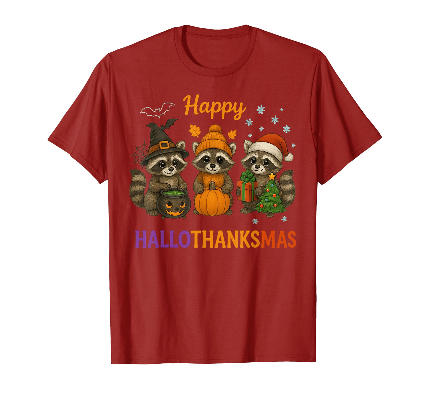 Happy Hallothanksmas Raccoon Halloween Christmas T-Shirt