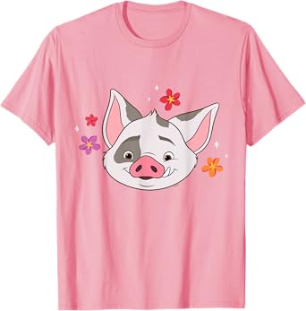 Disney Moana 2 Big Face Pua Tropical Flowers Cute Costume T-Shirt