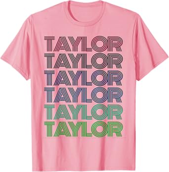 Girl Retro TAYLOR First Name Personalized Groovy 80's Pink T-Shirt