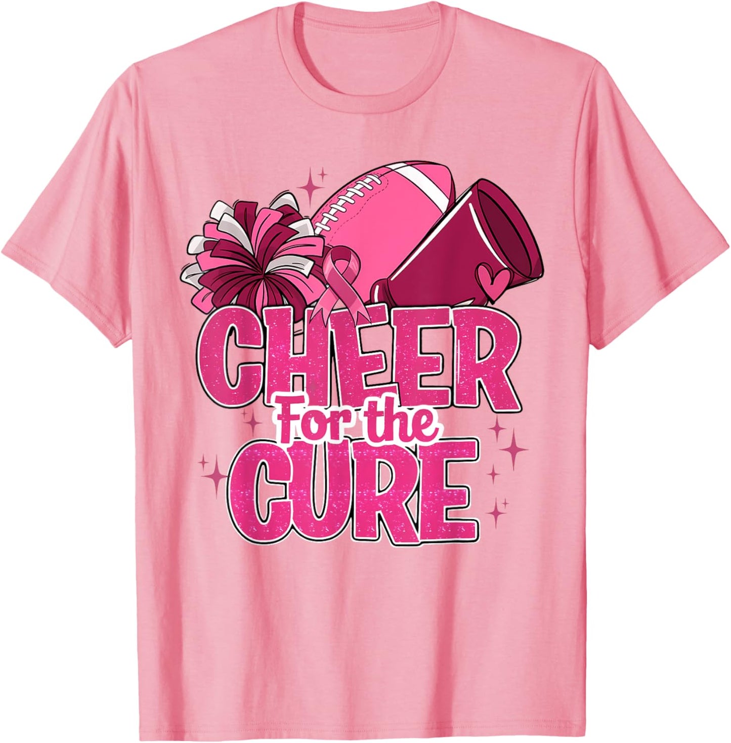 Cheer For The Cure Breast Cancer Awareness Pink Ribbon T-Shirt