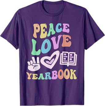 PEACE LOVE YEARBOOK Retro Editor Teacher Groovy School T-Shirt