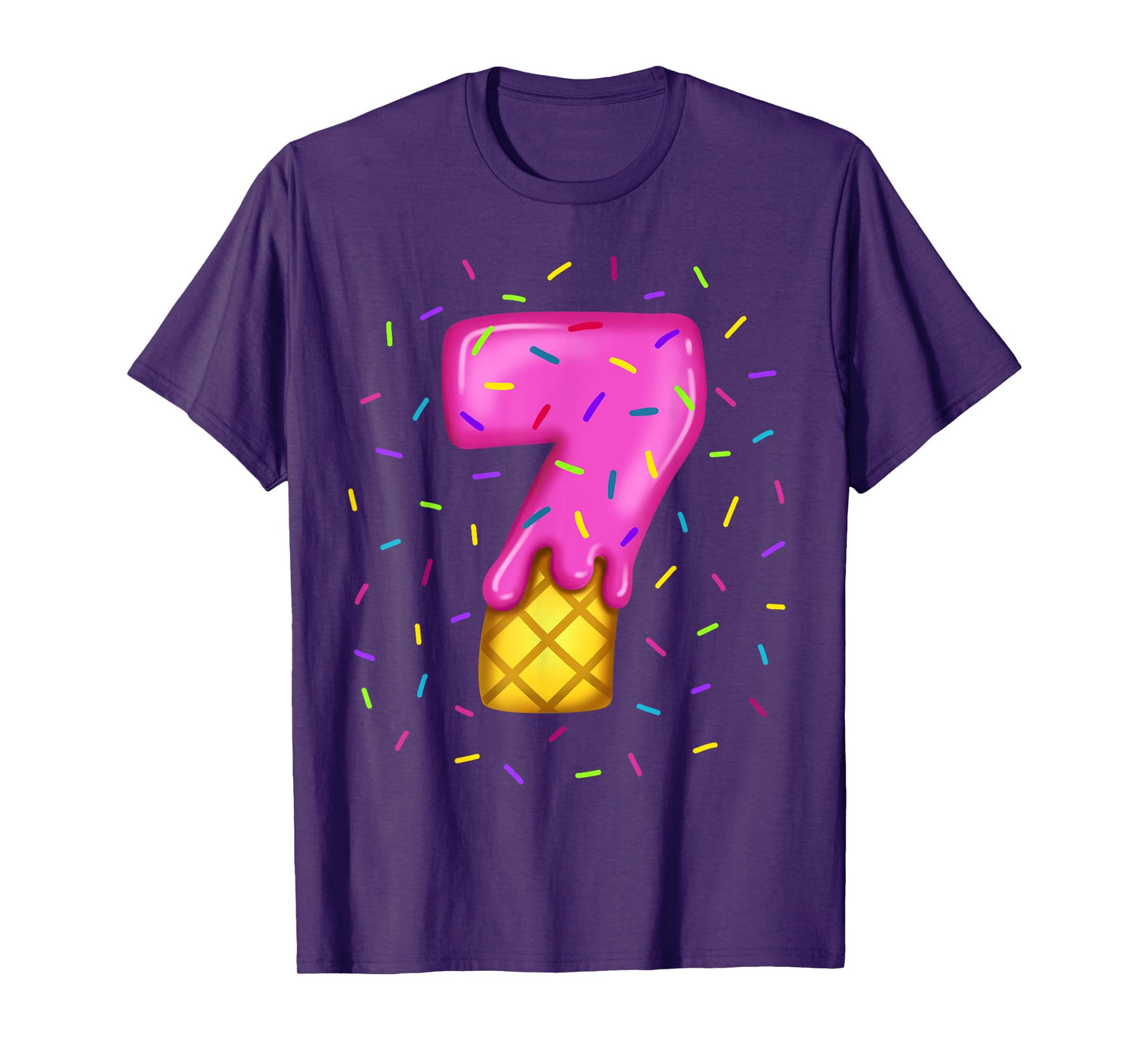 Pink Melting Ice cream Number 7 th birthday sweets sprinkles T-Shirt