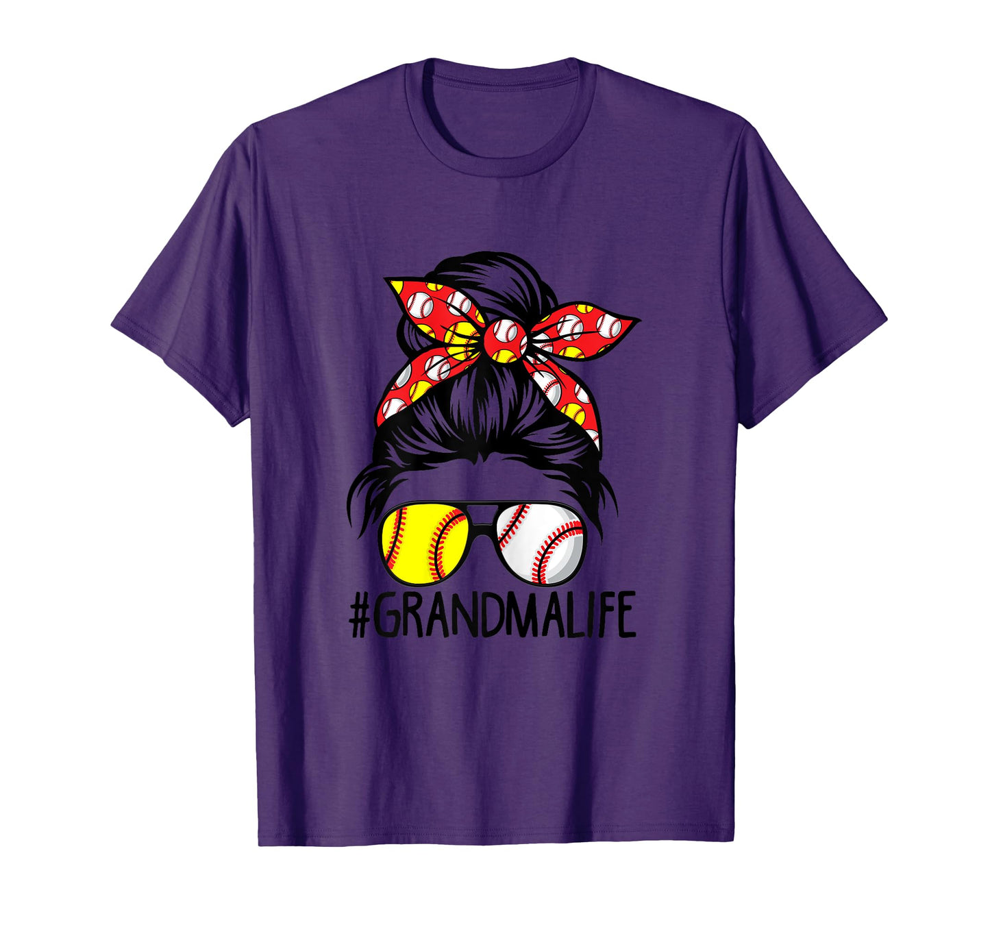 Dy Messy Bun Mothers Day Softball Baseball Grandma Life T-Shirt